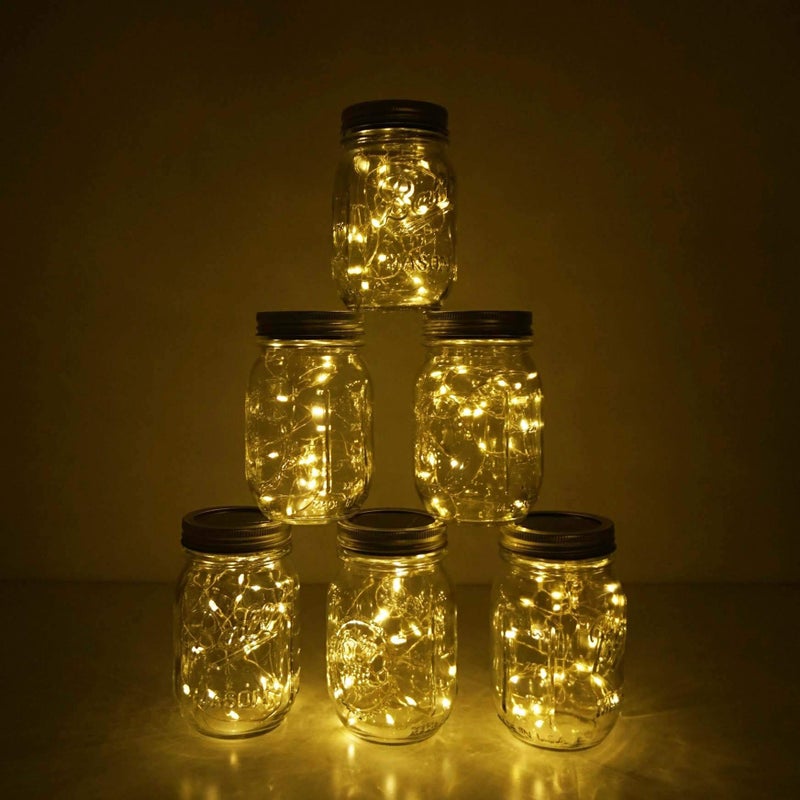 Decorman Solar Mason Jar Lid Lights, 6 Pack 20 LED Waterproof String Fairy Star Firefly Jar Lids Lights for Patio Garden Yard Lawn Party Wedding Christmas Decoration(Jars & Hangers Not Included) - Image 5